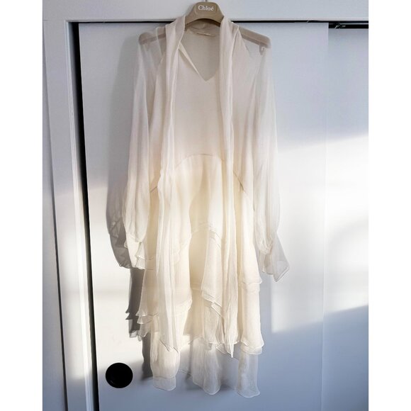 Chloe Ivory Silk Chiffon Dress, size 38 (fits like size small) - Picture 4 of 10